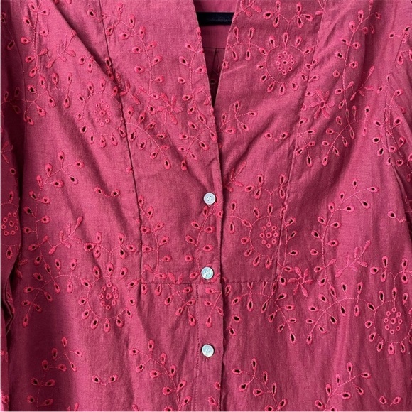 Zara Rusty Red Eyelet Button-Up Blouse - Picture 6 of 12